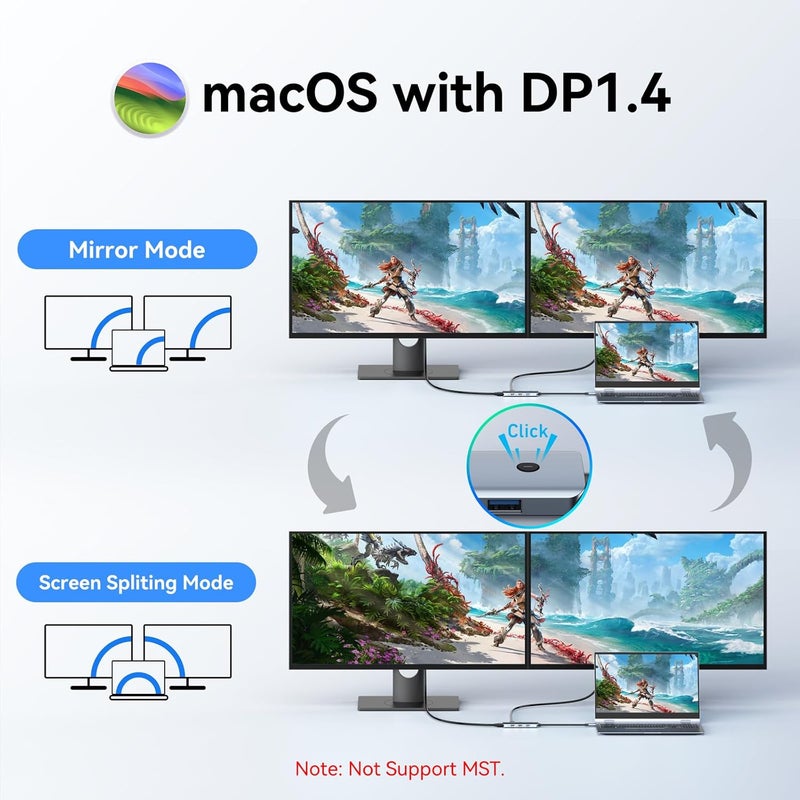 LIONWEI USB C Docking Station Dual Monitor, Laptop USBC Dock Multiport Adapter with 2 4K HDMI, 3 USB-A/3.0/2.0, 100W Power Delivery, 6-in-1 for MacBook/Surface/Lenovo/Dell/HP - Image 4